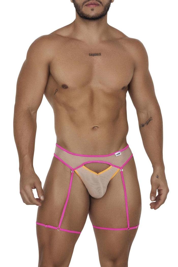 Clever Moda CandyMan 99687 Garter Jock Two Piece Set Color Beige-Neon