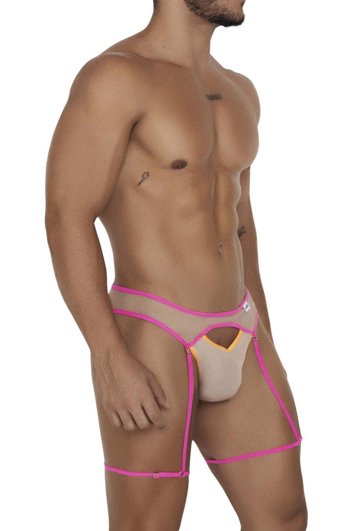 Clever Moda CandyMan 99687 Garter Jock Two Piece Set Color Beige-Neon