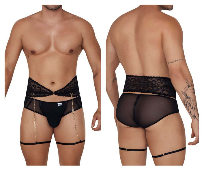 clever moda CandyMan 99703 Garter Briefs Two Piece Set Color Black