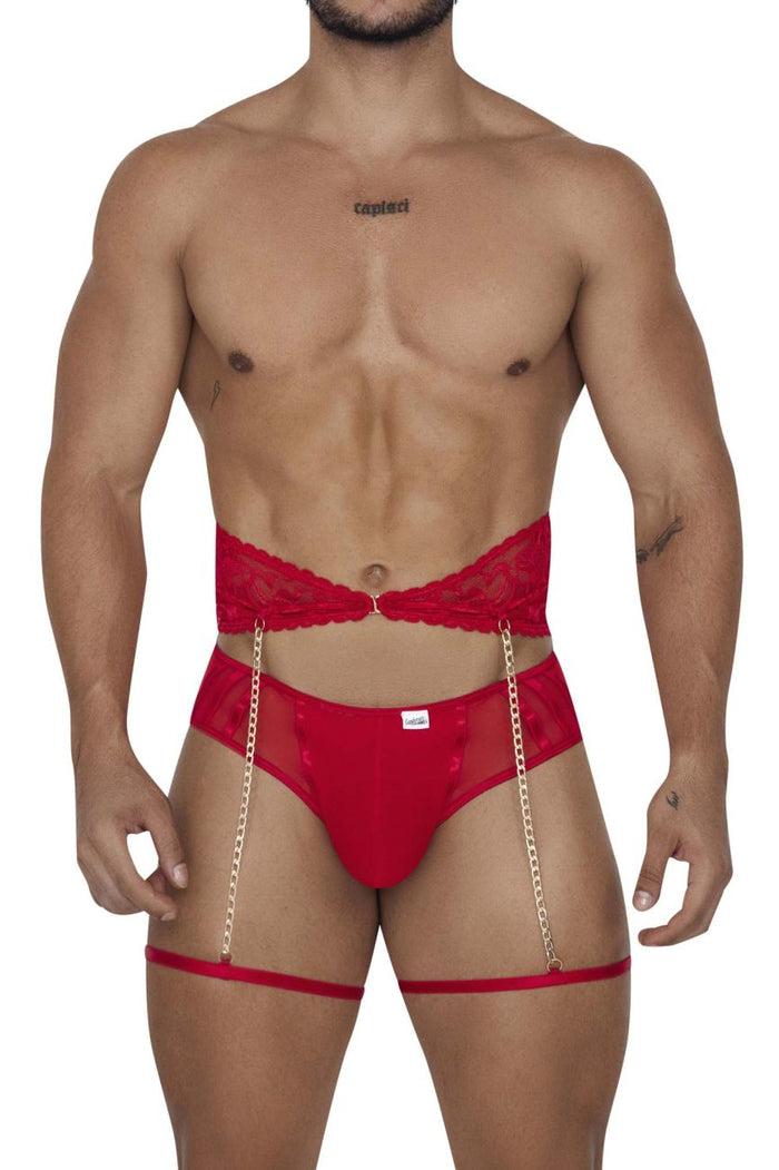 Clever Moda CandyMan 99703X Garter Briefs Two Piece Set Color Red