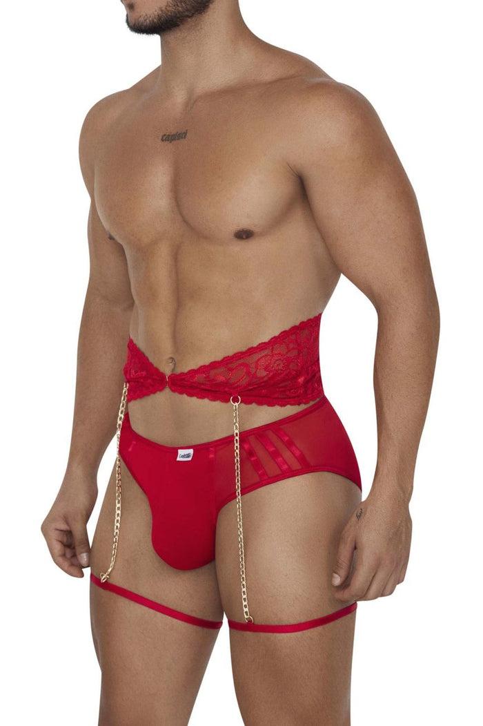Clever Moda CandyMan 99703X Garter Briefs Two Piece Set Color Red