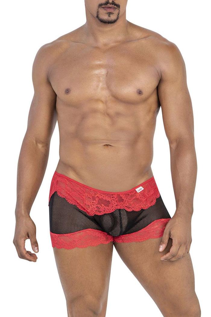 Clever Moda CandyMan 99779 Mesh Lace Trunks Color Black-Red