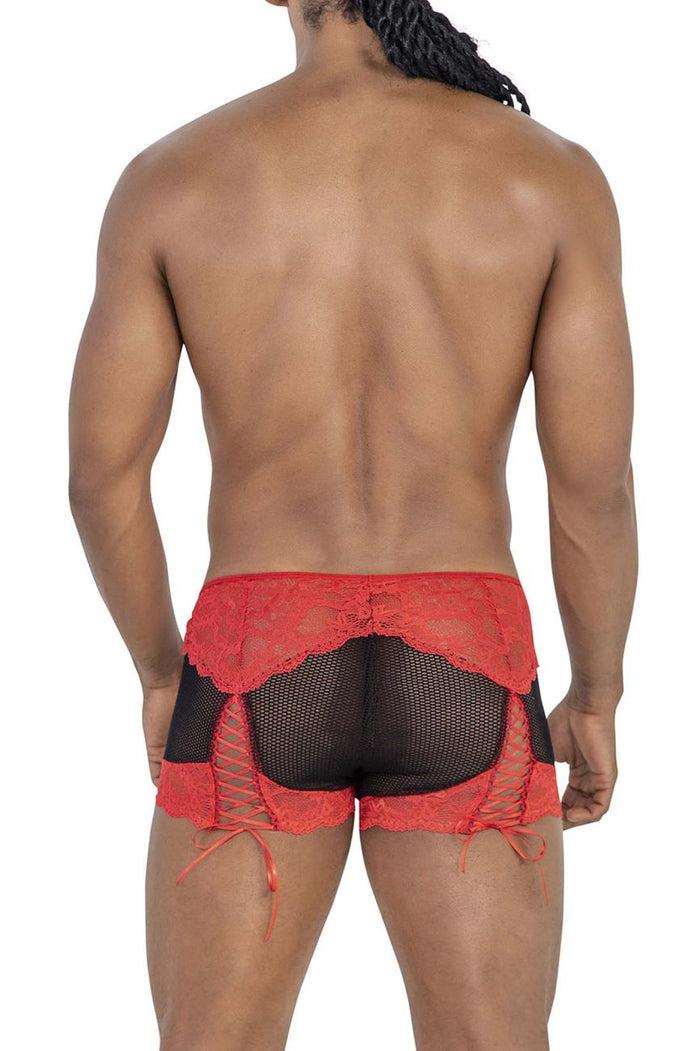 Clever Moda CandyMan 99779 Mesh Lace Trunks Color Black-Red