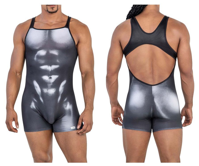 clever moda CandyMan 99796 Muscle Onesie Bodysuit Color Black-White
