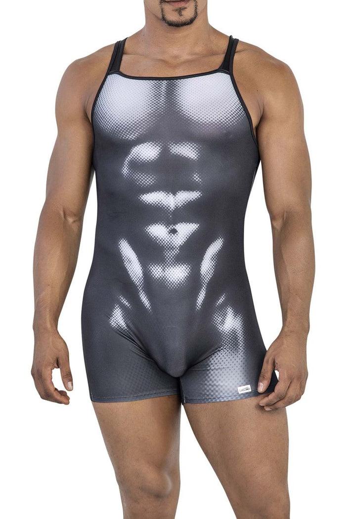 Clever Moda CandyMan 99796 Muscle Onesie Bodysuit Color Black-White