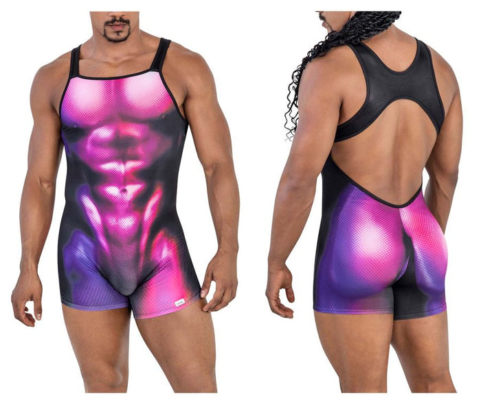 clever moda CandyMan 99796 Muscle Onesie Bodysuit Color Magenta