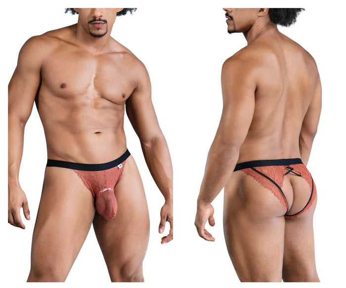 clever moda CandyMan 99853 Lace Jockstrap Color Black-Terracotta
