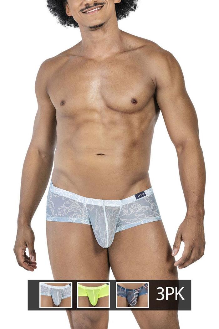 Clever Moda Clever 229948 3PK Autralian Latin Trunks Color Gray-Green-Blue