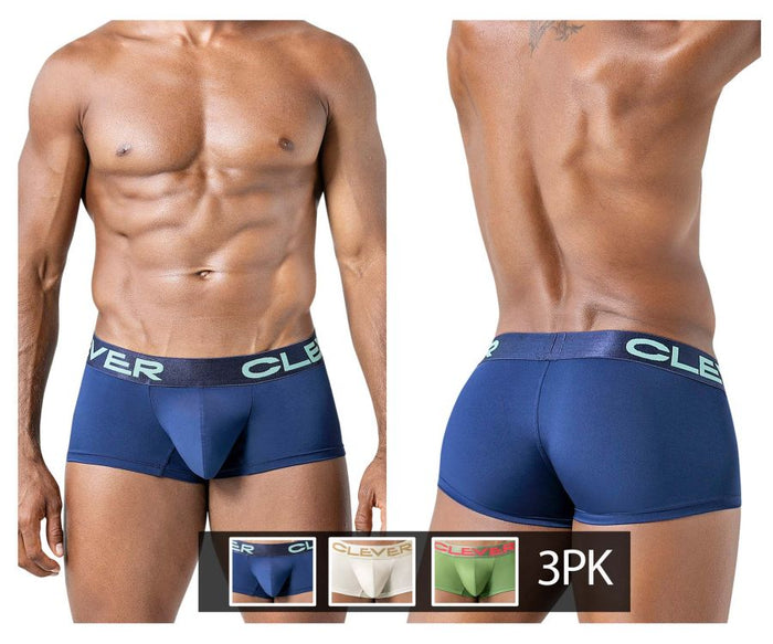 clever moda Clever 229953 3PK Australian Latin Trunks Color Beige-Blue-Green
