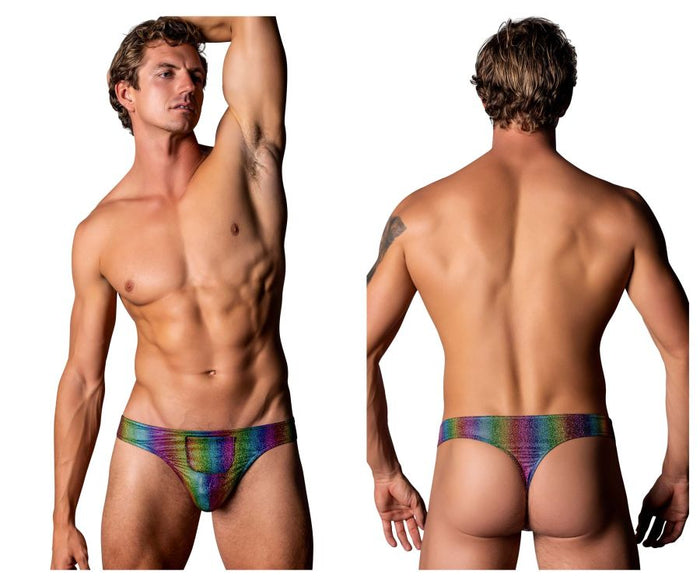 clever moda Male Power 421-297 Pack N Play Thong with Front Condom Pouch Color Rainbow