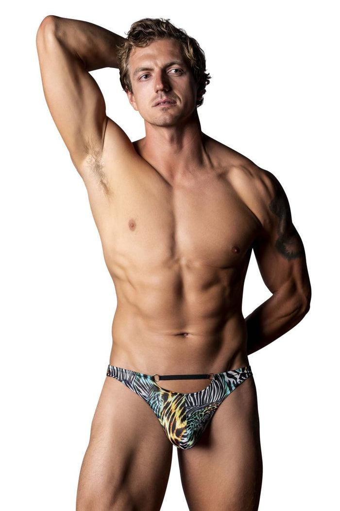 Clever Moda Male Power 439-295 Go Wild Thong With 2 Rings Color Multi Animal