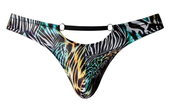 Clever Moda Male Power 439-295 Go Wild Thong With 2 Rings Color Multi Animal