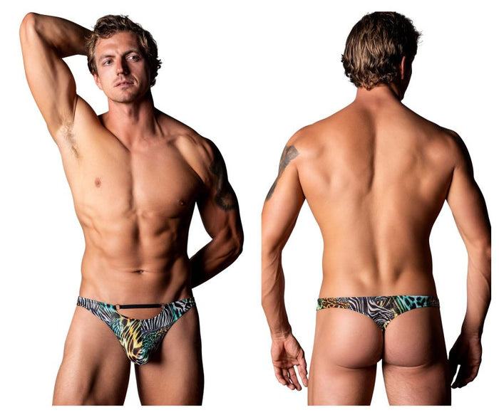 clever moda Male Power 439-295 Go Wild Thong with 2 Rings Color Multi Animal