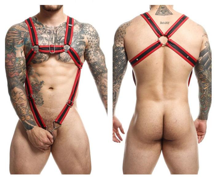 clever moda MaleBasics DMBL07 DNGEON Cross Cockring Harness Color Red