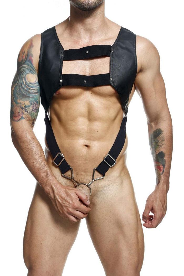 Clever Moda MaleBasics DMBL08 DNGEON Croptop Cockring Harness Color Black