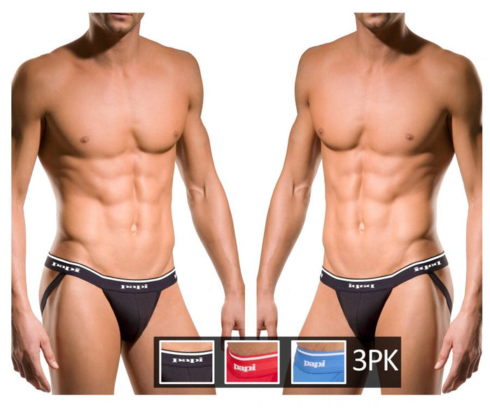 clever moda Papi 705910-999 3PK 1X1 Rib Jockstrap Color Black-Red-Turquoise