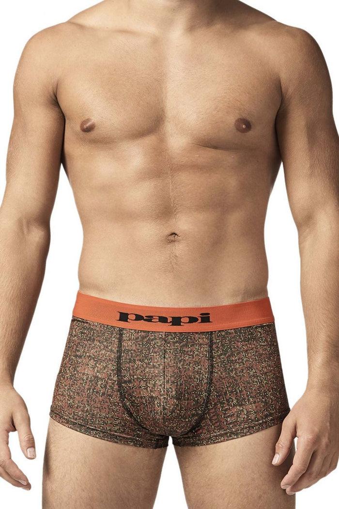 Clever Moda Papi UMPA050 Fashion Microflex Brazilian Trunks Color Orange Pixel Print