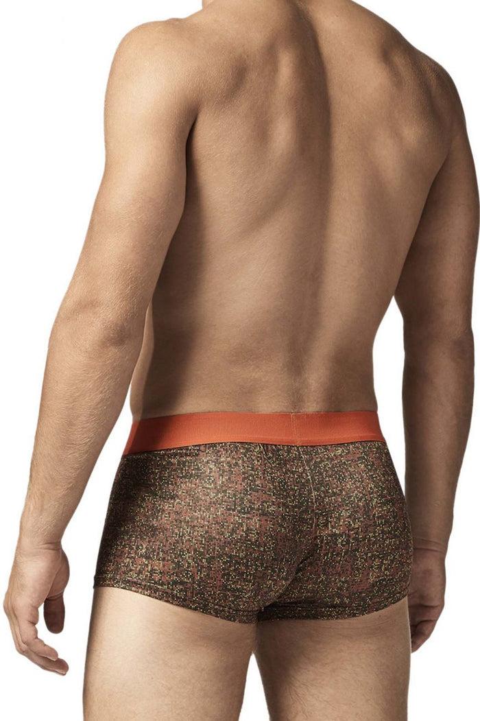 Clever Moda Papi UMPA050 Fashion Microflex Brazilian Trunks Color Orange Pixel Print