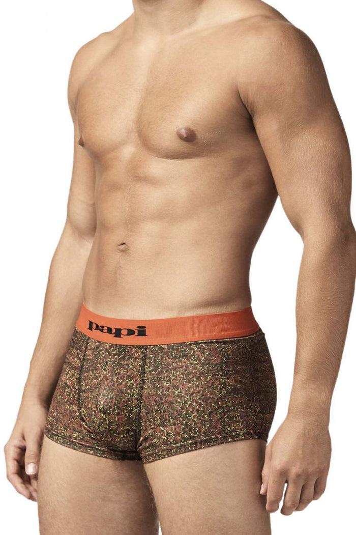 Clever Moda Papi UMPA050 Fashion Microflex Brazilian Trunks Color Orange Pixel Print