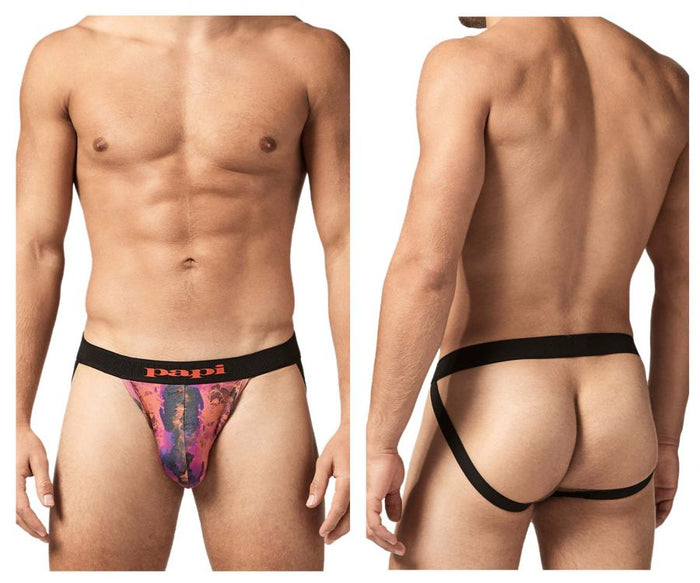 clever moda Papi UMPA051 Fashion Microflex Brazilian Jockstrap Color Sunset Multi Print