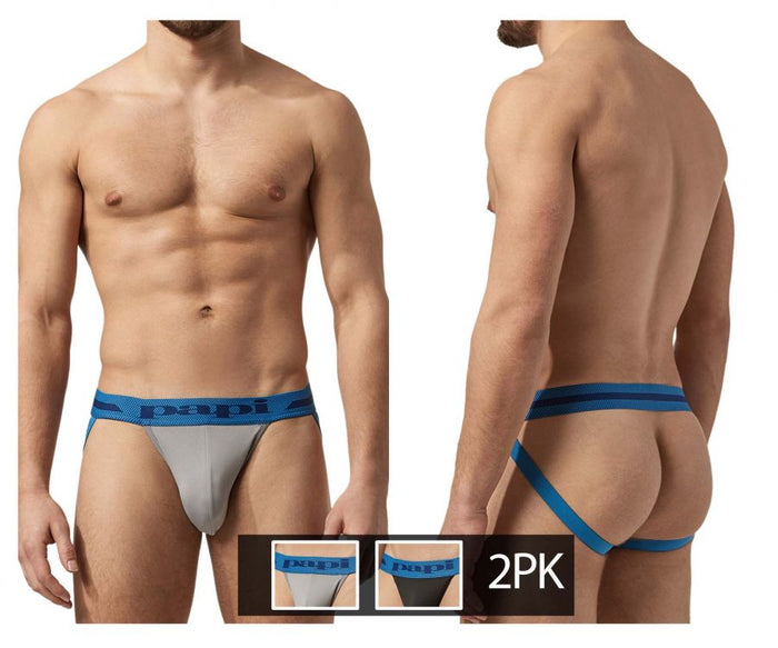clever moda Papi UMPA081 2PK Microflex Jockstrap Color Alloy-Black