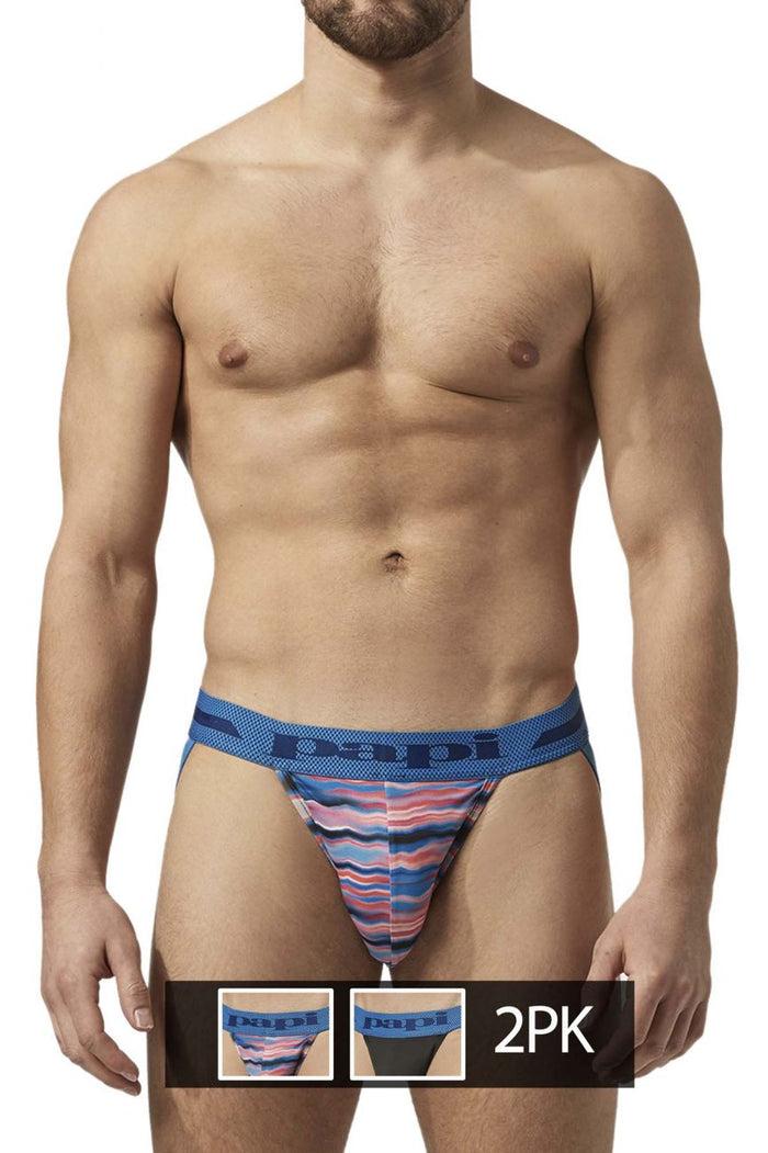 Clever Moda Papi UMPA081 2PK Microflex Jockstrap Color Waves-Black