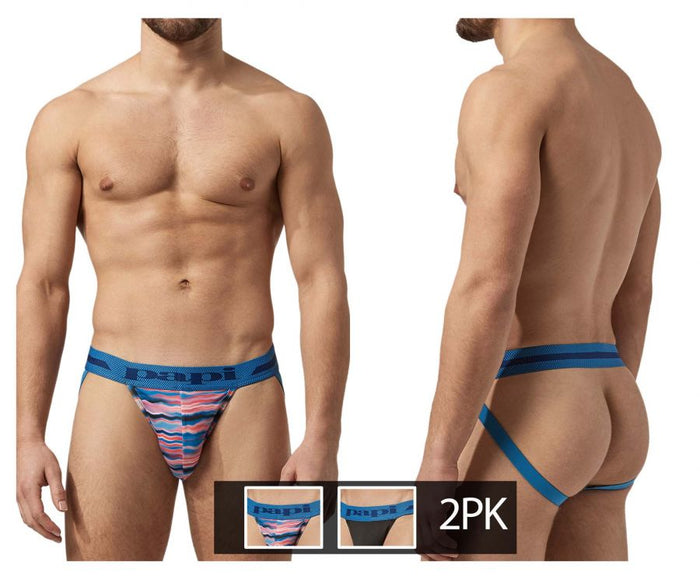 clever moda Papi UMPA081 2PK Microflex Jockstrap Color Waves-Black