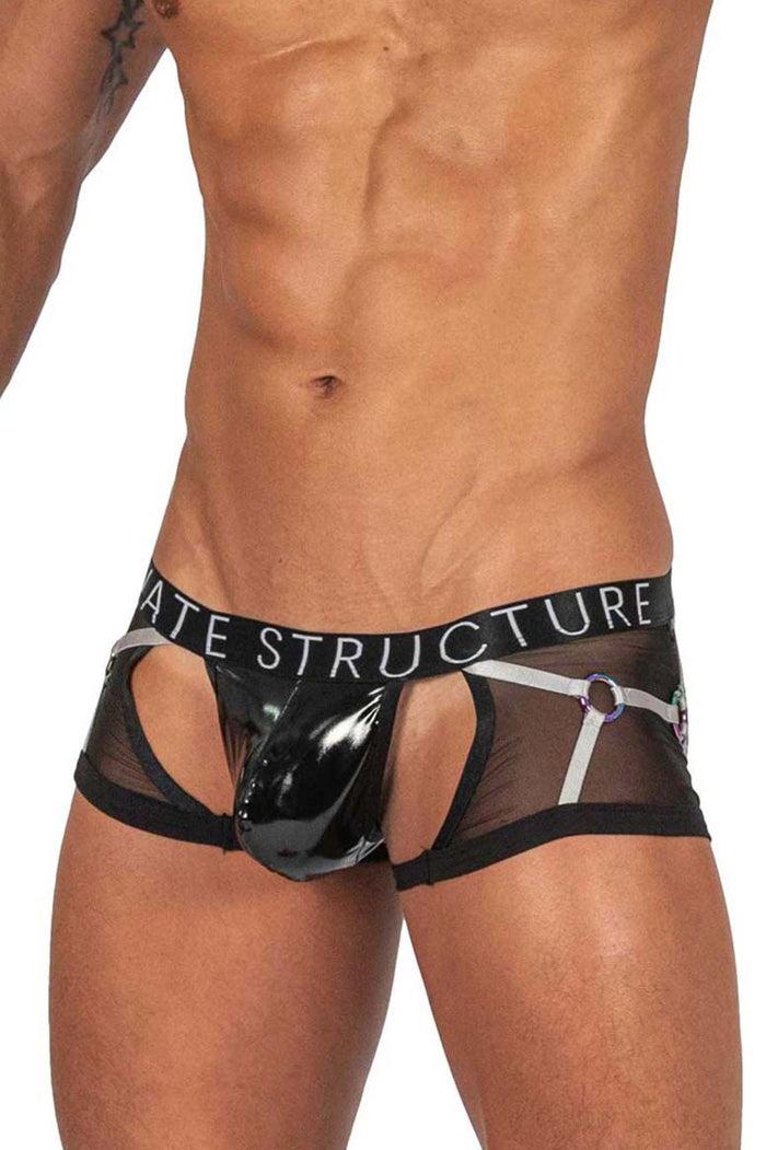 Clever Moda Private Structure LCUT4417 Alpha Low Waist Harness Trunks Color Black