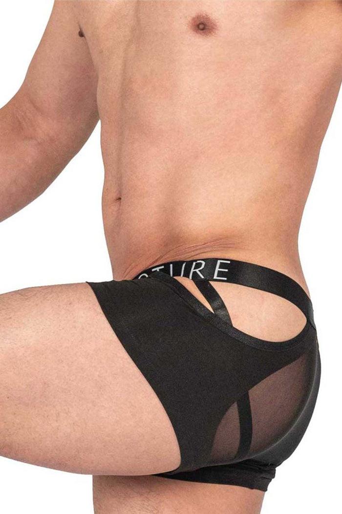 Clever Moda Private Structure LCUT4420 Alpha Low Waist Mesh Back Jockstrap Trunks Color Black