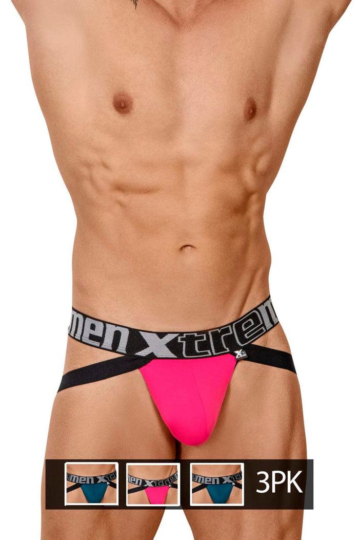 Clever Moda Xtremen 91054X-3 3PK Jockstrap Color Petrol-Fuchsia-Petrol