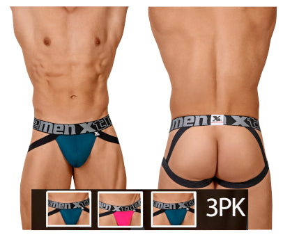 clever moda Xtremen 91054X-3 3PK Jockstrap Color Petrol-Fuchsia-Petrol