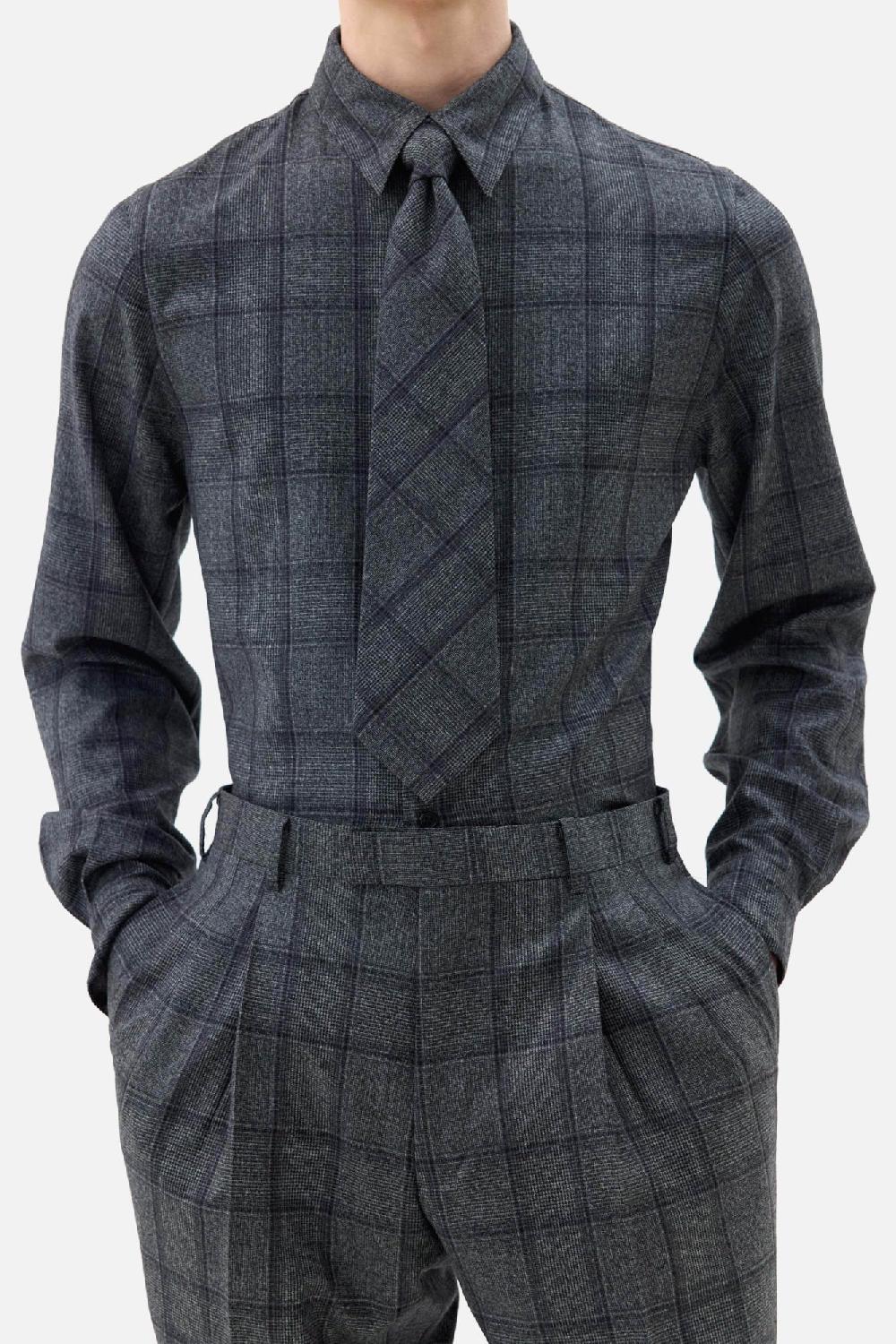 Clothsurgeon Wool Boucle Check Collar Shirt