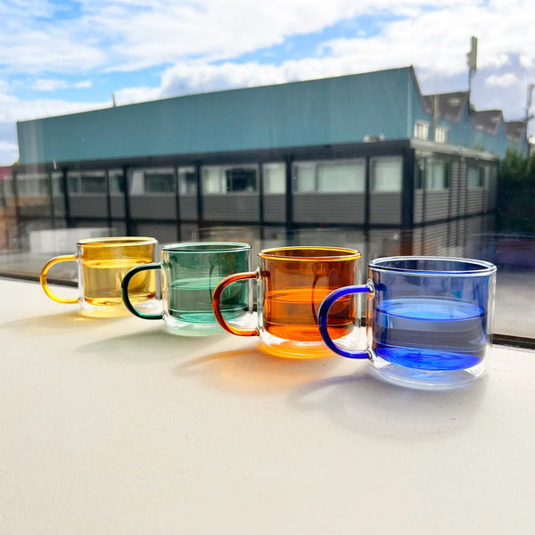 Cloudnola Cubo Double-Wall Cups – Medium Set – Double Wall Glass Coffee Mugs | Cloudnola