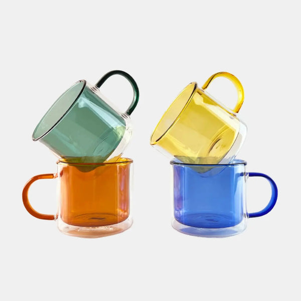 cloudnola Cubo Double-Wall Cups – Medium Set – Double Wall Glass Coffee Mugs | Cloudnola