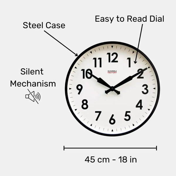 Cloudnola Factory Black XL – Black Wall Clock With Numbers | Cloudnola