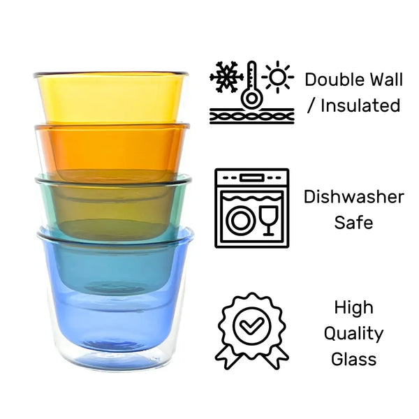 Cloudnola Rocks Double-Wall Glasses – Color Set (280ml) – Double Glass Cups | Cloudnola