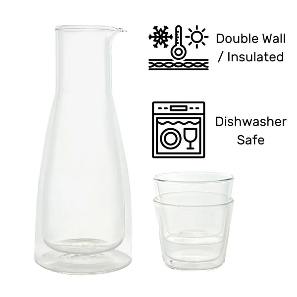 Cloudnola Rocks Set Clear – Water Carafe & 2 Glasses – Double-Wall | Cloudnola