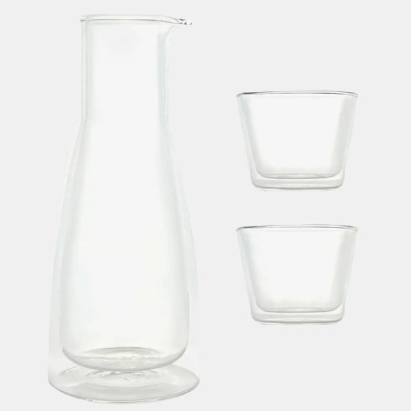 cloudnola Rocks Set Clear – Water Carafe & 2 Glasses – Double-Wall | Cloudnola