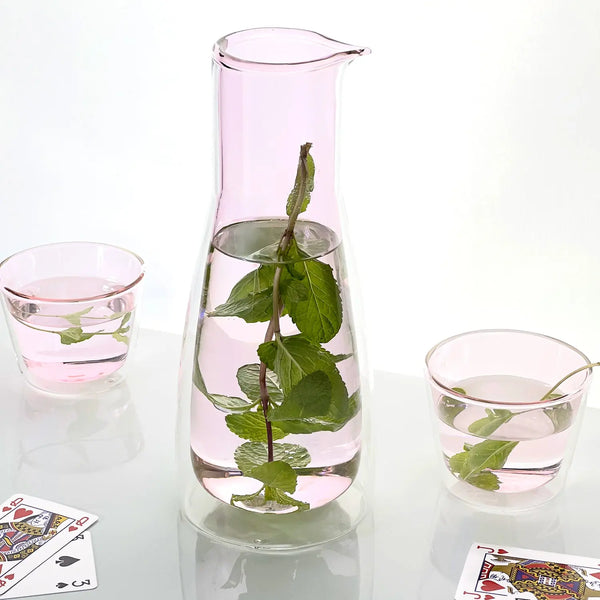 Cloudnola Rocks Set Pink – Pink Glass Carafe & 2 Glasses – Double-Wall | Cloudnola