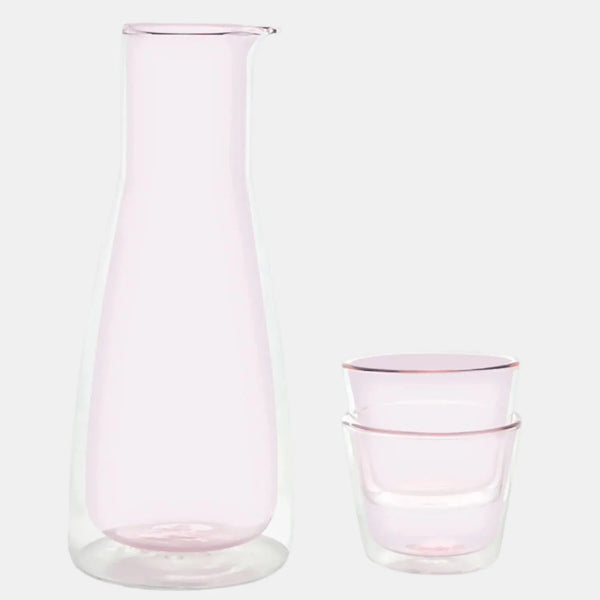 cloudnola Rocks Set Pink – Pink Glass Carafe & 2 Glasses – Double-Wall | Cloudnola