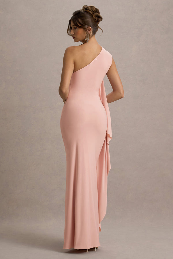 Club L Adelina Pink One-Shoulder Maxi Dress With Drape