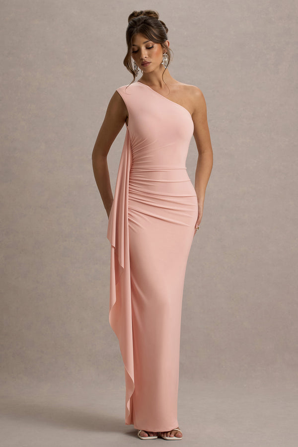 club l Adelina Pink One-Shoulder Maxi Dress With Drape