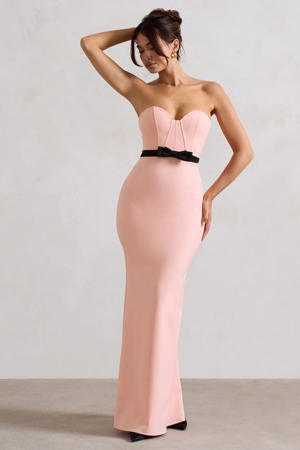 Club L Albi Pink Structured Strapless Corset Maxi Dress With Bow