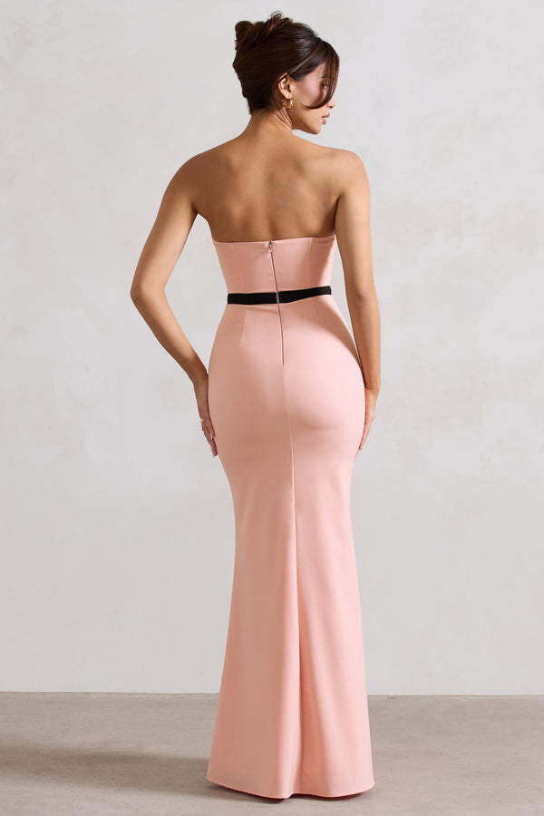Club L Albi Pink Structured Strapless Corset Maxi Dress With Bow