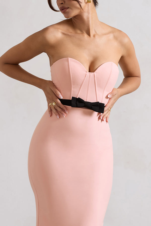 Club L Albi Pink Structured Strapless Corset Maxi Dress With Bow