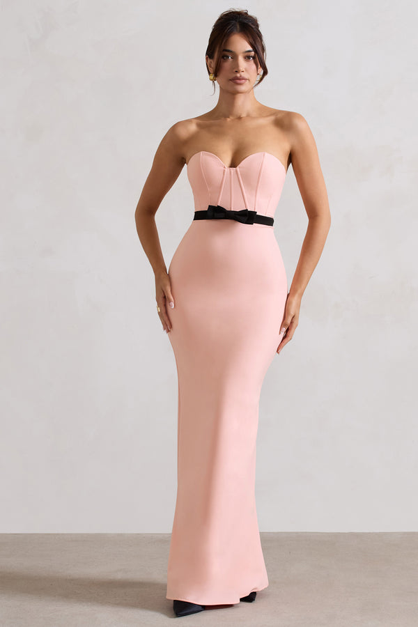 club l Albi Pink Structured Strapless Corset Maxi Dress With Bow