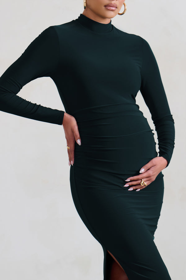 Club L Alejandra Black Maternity Long Sleeve High Neck Maxi Dress