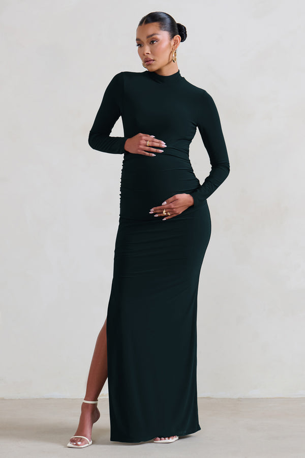 Club L Alejandra Black Maternity Long Sleeve High Neck Maxi Dress