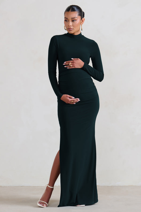 club l Alejandra Black Maternity Long Sleeve High Neck Maxi Dress