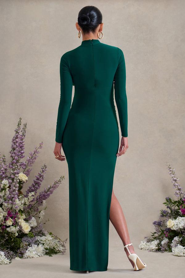 Club L Alejandra Green Maternity Long Sleeve High Neck Maxi Dress